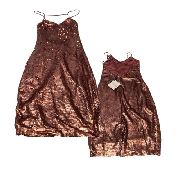 New! Spring + Mercer Elegant Copper Sequin Midi Dress Size XS - Picture 2 of 7